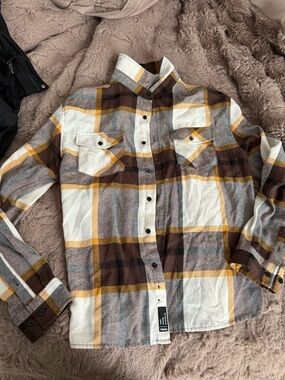 RSQ Brown White Yellow Plaid Button-Down Shirt